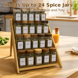 Étagère à épices <span class=keywords><strong>extensible</strong></span> à 3 niveaux en bambou, organisateur de tiroirs pour le rangement des herbes dans les armoires de cuisine - Product Image 4