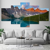 5 Buah Lukisan Kanvas Pemandangan Alam Pemandangan Gunung Batu Hutan Danau Poster Cetak Gambar Dinding Seni Dinding Ruang Tamu