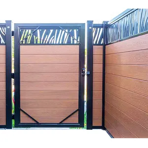 Panel de tablero de puerta de valla WPC compuesto deslizante de aluminio y polímero de efecto madera para patio de jardín al aire libre
