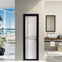 Porte battante en aluminium à cadre étroit noir avec verre dépoli dans un style moderne, porte de salle de bain étanche