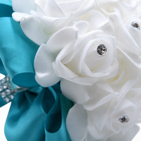 Ramo de Novia de Rosas de PE Estilo Europeo con Incrustaciones de Diamantes de Imitación, Cinta de Satén Multicolor, Flor de Mano para Novia, Suministros para Ceremonia de Boda
