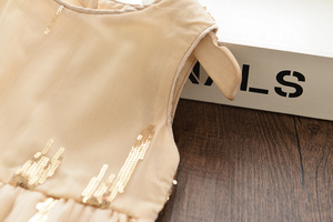 Nuevo Diseño, Vestido Infantil al por Mayor para Niñas, Mini Vestido Amarillo Casual y Bonito de Princesa, Ropa de Chifón con Lentejuelas para Uso Diario - Product Image 3