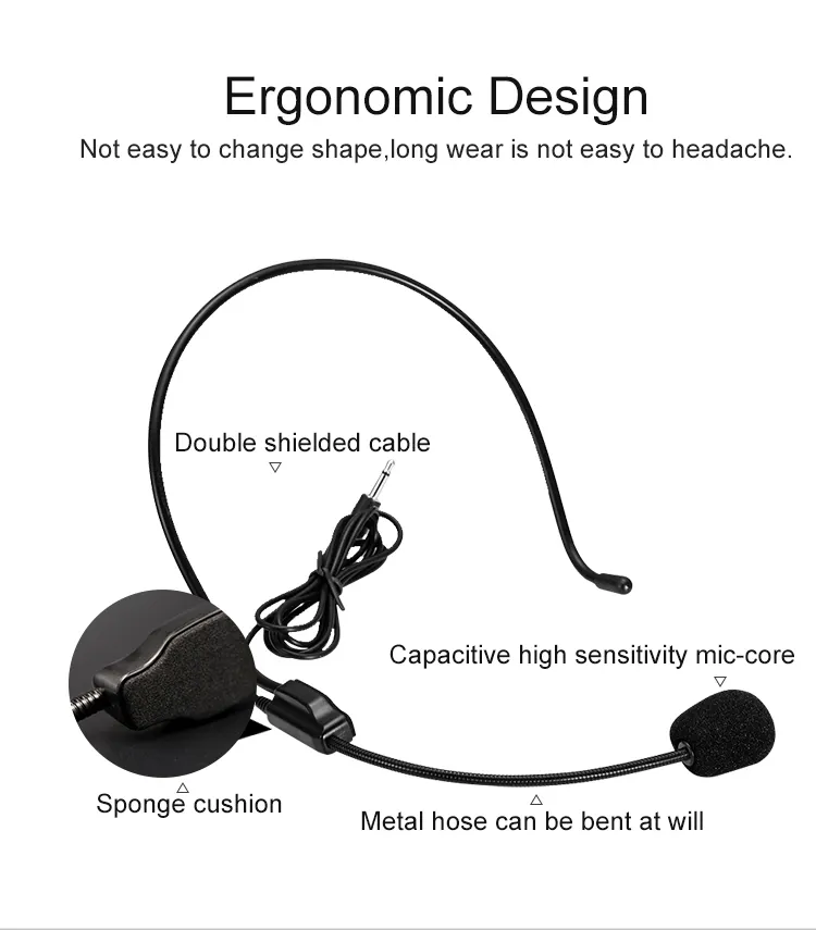 Mikrofon Headset Mini profesional, mikrofon kepala kondenser untuk penguat suara Speaker pemandu wisata