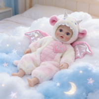 Poupée Reborn en vinyle de 18 pouces avec corps souple, costume de monstre, ailes en peluche, cheveux bouclés, poupée nouveau-né pour jeu d'imitation