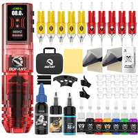Kit complet de machine à tatouer sans fil pour débutants, comprenant des cartouches d'aiguilles à tatouer, de l'encre à tatouer et des accessoires.