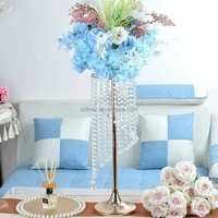 Grand or sol planteur Vase décoration de mariage métal argent fleur artificielle support cristal perle pendentif pièce maîtresse en fer