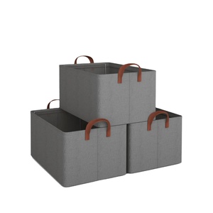 Boîtes de rangement pliables carrées en tissu Oxford, 3 pièces, avec poignées, pour vêtements, salon, chambre, salle de bain, organisation - Product Image 1