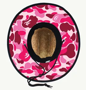 Venta al por mayor verano salvavidas sombrero de paja bajo el ala impresión personalizada América Sombrero sombrero de playa Surf salvavidas con logotipo sombrero de paja