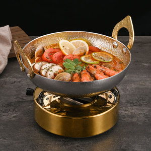 หม้อไฟไทยสแตนเลสขนาดเล็ก พร้อมหูจับสองข้าง ใช้กับเตาแอลกอฮอล์หรือแก๊สโพรเพน สำหรับทำต้มยำไทย อุปกรณ์ทำอาหารเชิงพาณิชย์ - Product Image 1