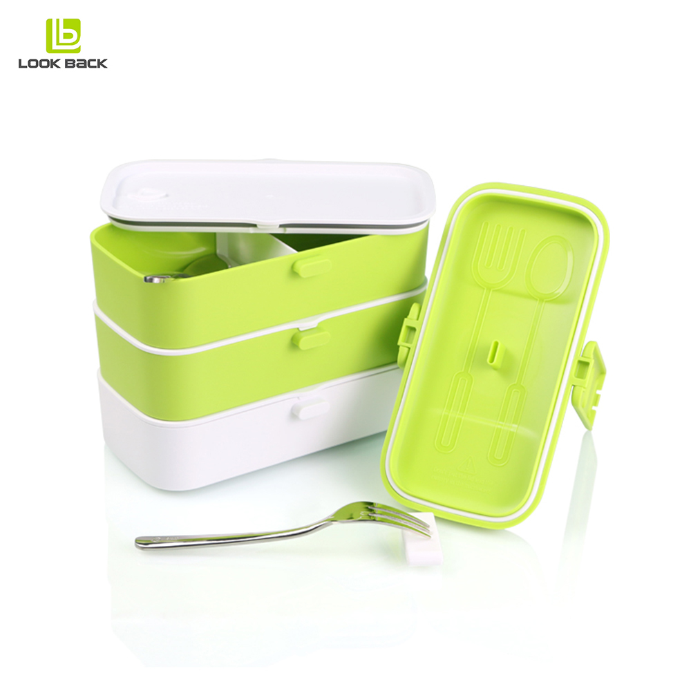 Luxe Sushi Récipient Vert Enfants Empilable En Plastique Micro-ondable Pp Carré Boîte À Bento