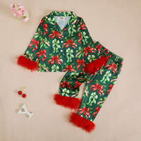 Ensemble de pyjama en satin pour filles Guai RTS Noël, garniture en plumes, vêtements de nuit pour enfants, boutique de vêtements de nuit pour les fêtes
