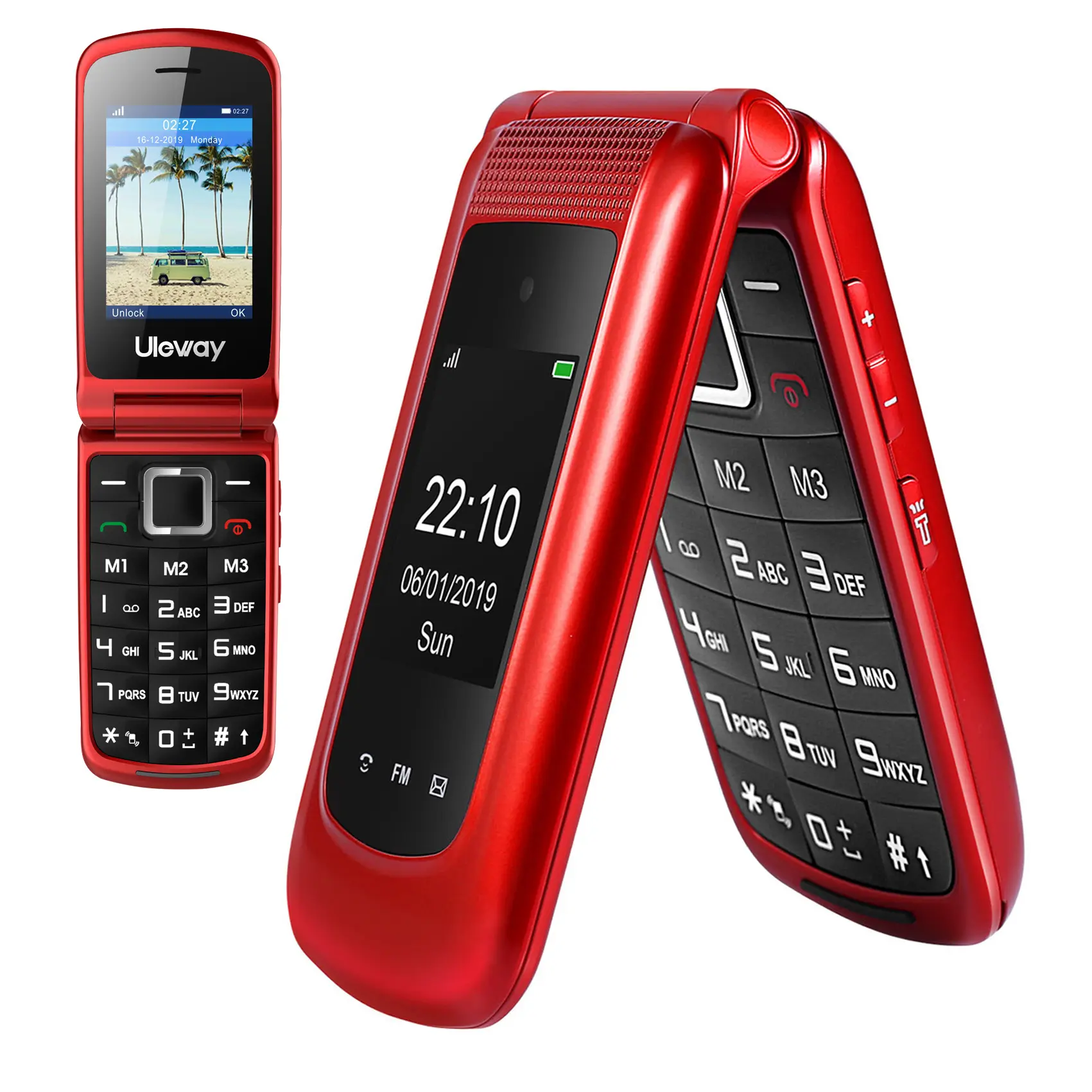 Fábrica de alta calidad 1,77 + 2,4 ''Dual Display GSM Teléfono móvil Flip Phone Telefono LCD 2G Teléfono FM Bluetooth para personas mayores