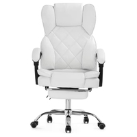 Chaise de bureau en cuir synthétique matelassé blanc - Chaise de direction ergonomique inclinable avec repose-pieds