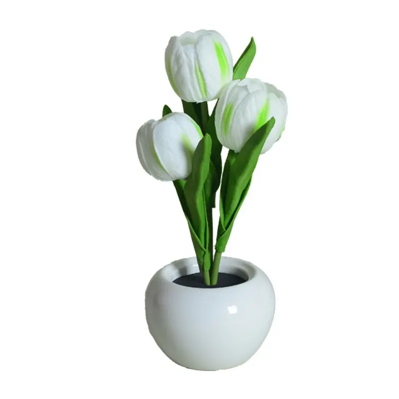 Led Tulp Tafellamp Interieurdecoratie Nachtlampje Bloem 3 Hoofden Tulpen Kunstmatige Pot Potbloemen Met Led Lamp