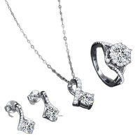 Parure de bijoux en argent S925 et moissanite, style luxe léger, comprenant boucles d'oreilles, collier et bague, pour femme, idéale pour mariage et soirée