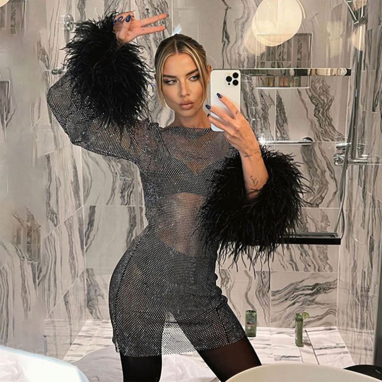 Custom Women Sexy Mesh Fishnet Glitter Club Party Dress