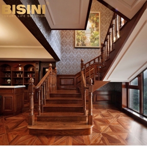 Rampe <span class=keywords><strong>d</strong></span>'escalier en bois <span class=keywords><strong>de</strong></span> rose noyer noir <span class=keywords><strong>de</strong></span> style néoclassique fabriquée en usine Villa en bois acajou escalier en forme <span class=keywords><strong>de</strong></span> L escalier incurvé - Product Image 4