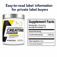 Créatine monohydrate en poudre, marque privée OEM/ODM, soutien musculaire, formule végétalienne personnalisée, complément nutritionnel sportif