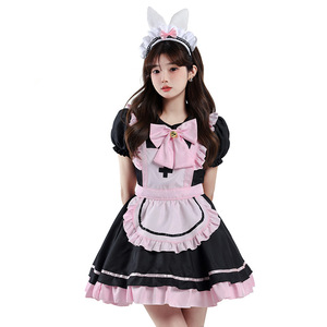 Disfraz de sirvienta japonesa Lolita, vestido negro y rosa con lazo y tocado, traje de Cosplay para mujer, estilo dulce y lindo - Product Image 4