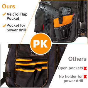 ツールベスト、ドリルホルスター付き電気技師用ツールベスト、17コンパートメント、ツールポケット付き反射作業服、オレンジ+ブラック - Product Image 2
