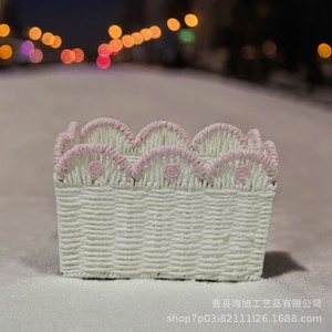 Woven <b>Storage</b> <b>Basket</b> Rectangle Khaki With Black Trim Handmade For Snacks Fruits Bathroom Laundry - Product Image 5