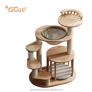 Custom di lusso moderno in legno massello gatto torre di legno resistente per animali domestici forniture con amaca morbida struttura per arrampicata gatto - Product Image 1