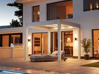 Pergola bioclimatique en aluminium blanc 4x4m, motorisée, éclairage LED haut de gamme, autoportante, pour villa, jardin, bord de piscine, patio, protection solaire