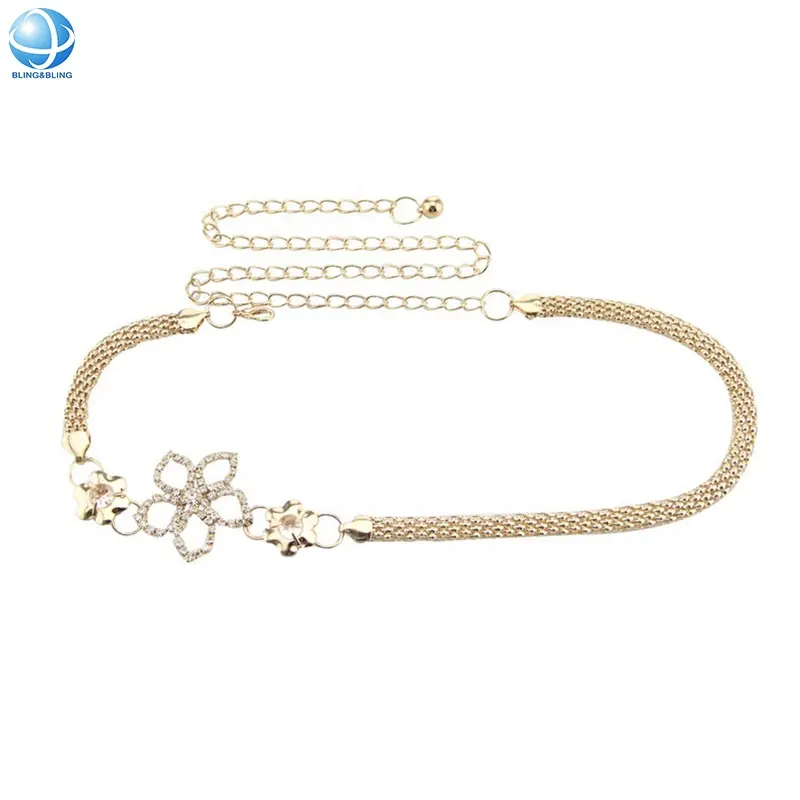 Verstellbarer goldener Metall-Strass-Diamant-Hüftgurt für Damen mit Charme