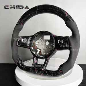 Volante de gamuza con luz LED de transporte de carbono forjado flotante rosa de alta calidad compatible con Golf Polo Jetta para modificación de Volkswagen - Product Image 3