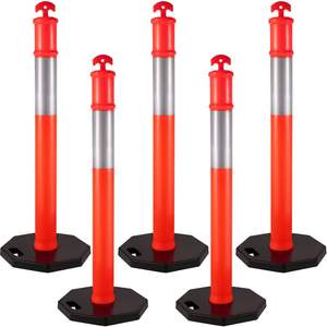 DB Wholesale 5-Pack 44 Inch Orange PE <b>Traffic</b> Delineator Posts 10 Inch Reflective Band <b>Traffic</b> <b>Warning</b> <b>Products</b> Kit - Product Image 1