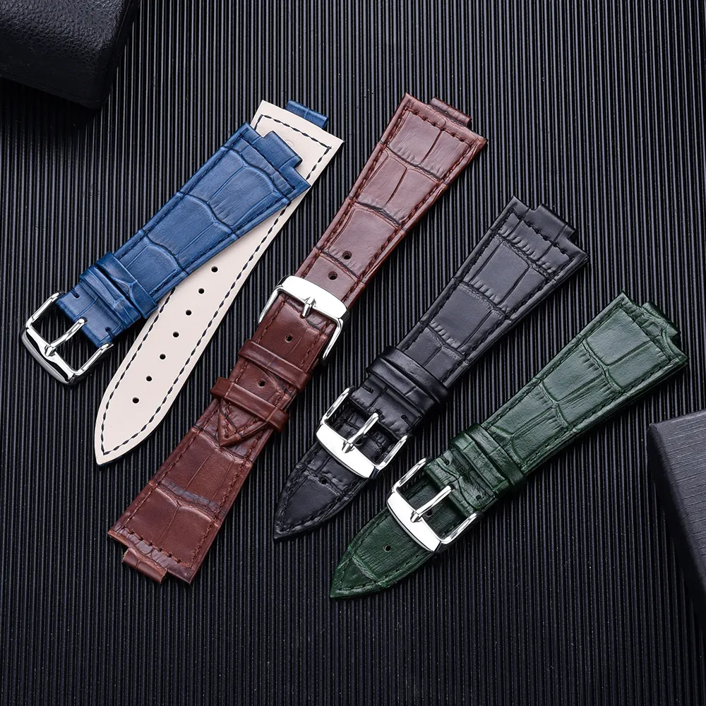 Genuine Leather Watch Band 18mm Slub Grain Crocodile Pattern Calfskin Waterproof Leather Strap for prx watch