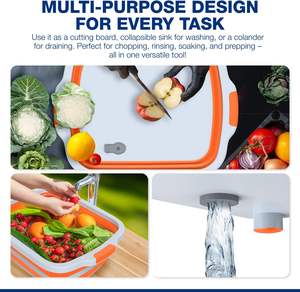 Vente d'usine 8L/16L/30L Grande planche à découper pliable Bac de préparation portable pour barbecue avec couvercle Outil de préparation des repas rectangulaire écologique - Product Image 5