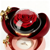 Boîte à bijoux artisanale à tiroir pour bague de fiançailles, fleur éternelle, cadeau Saint-Valentin/anniversaire, best-seller