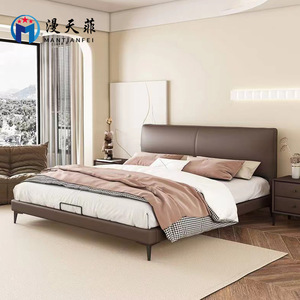 Mantianfei Italian Style Genuine Leather Bed Modern Minimalist Double Bed Upholstered Framework Bedroom Furniture - Product Image 2