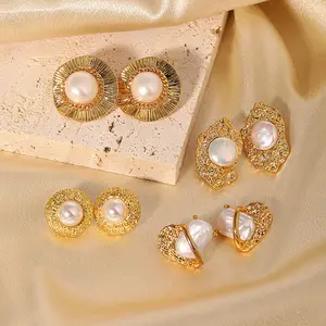 Baroque Pearl Earrings Premium Earrings 925 Sterling Silver Needle Pearl Earrings Small Geometry 925