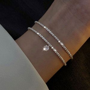 Pulsera Ajustable de Gypsophila de Dos Piezas para Mujer, Plata Brillante, Diseño Exclusivo, Doble Capa Apilada, Joyería al por Mayor - Product Image 2