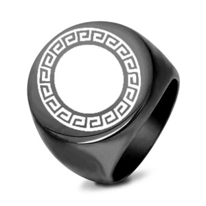 Bague ronde en or pour homme, 22 mm, motif géométrique, incrustation noire, à porter au quotidien - Product Image 5