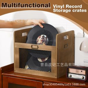 Wooden <b>Record</b> Storage Box 15.3 Inch Mesh Front Stackable For Vinyl Cd Album Display - Product Image 5