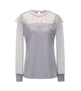 T-shirt a maniche lunghe in Chiffon con maniche a maniche lunghe in <span class=keywords><strong>pizzo</strong></span> da <span class=keywords><strong>donna</strong></span> Super elegante da ufficio - Product Image 2
