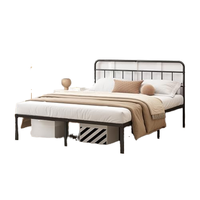 Cadre de lit double 30 cm avec tête de lit minimaliste, sommier plateforme en métal, lattes robustes, base de matelas, rangement sous le lit, facile à monter