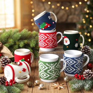 Mug en céramique de porcelaine créatif et moderne, motif dessin animé de Noël, pour couple de bureau, compatible micro-ondes, réutilisable, en stock, mignon pour le petit-déjeuner - Product Image 1