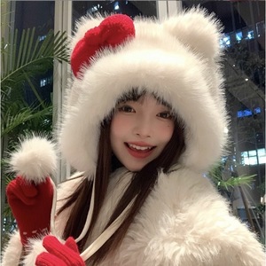 Lindo gorro blanco con orejeras y lazo para mujer, cálido, a prueba de viento, estilo Lei Feng, con lazo. - Product Image 4