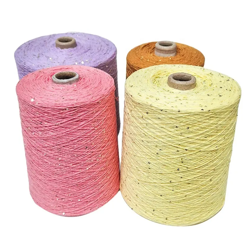 Factory Wholesale Fancy 100% Cotton Thread with Sequin 2mm 3mm Sequins Cotton Yarn for Knitting