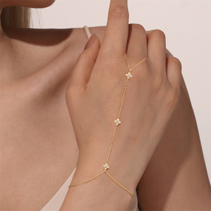 Cadena de Dedo Ajustable de Plata de Ley 925 con Trébol, Copo de Nieve, Estrella, Luna y Circones, Joyería de Moda - Product Image 1