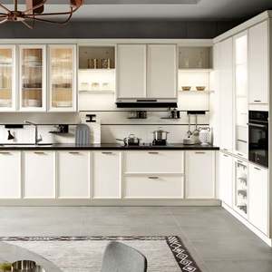 Gabinetes de Cocina de Madera Maciza de Roble Azul de Alta Calidad Personalizados con Accesorio de Protector Contra Salpicaduras y Grifo Incluidos - Product Image 1