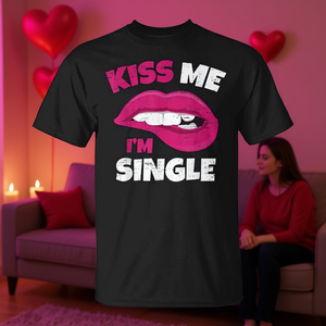 Camiseta de San Valentín con la frase 'Kiss Me I'm Single' para Esposa y Esposo, Ideal para Promociones - Product Image 3