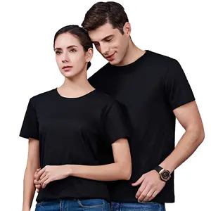 เสื้อยืดคู่คอกลมลำลองแบบเรียบสำหรับคู่รักเสื้อยืดออกแบบได้ตามต้องการ