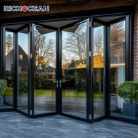 Portes pliantes en verre pour patio, en aluminium, résistantes au vent, fabriquées par RICHOCEAN, pour hôtel, étanches, avec verre Low-E, surdimensionnées