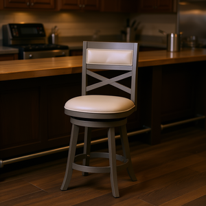 Taburete giratorio de bar con respaldo en X, color gris desgastado, de 24 pulgadas, con asiento de cuero para uso en bares. - Product Image 2