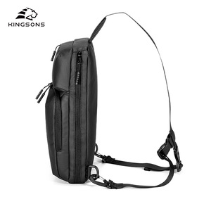 Kingsons Men's Chest Bag Large Capacity Zipper Closure Black Solid Color Leisure Travel Crossbody Bag - Product Image 1